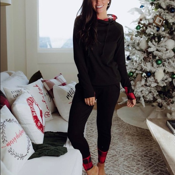 Black/Plaid Double Hooded Sweatshirt - Picture 3 of 4